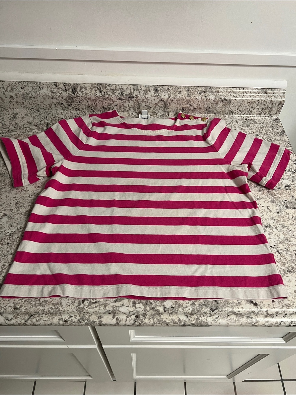 J. Crew Pink and Cream Striped Boatneck Short Sleeve Top